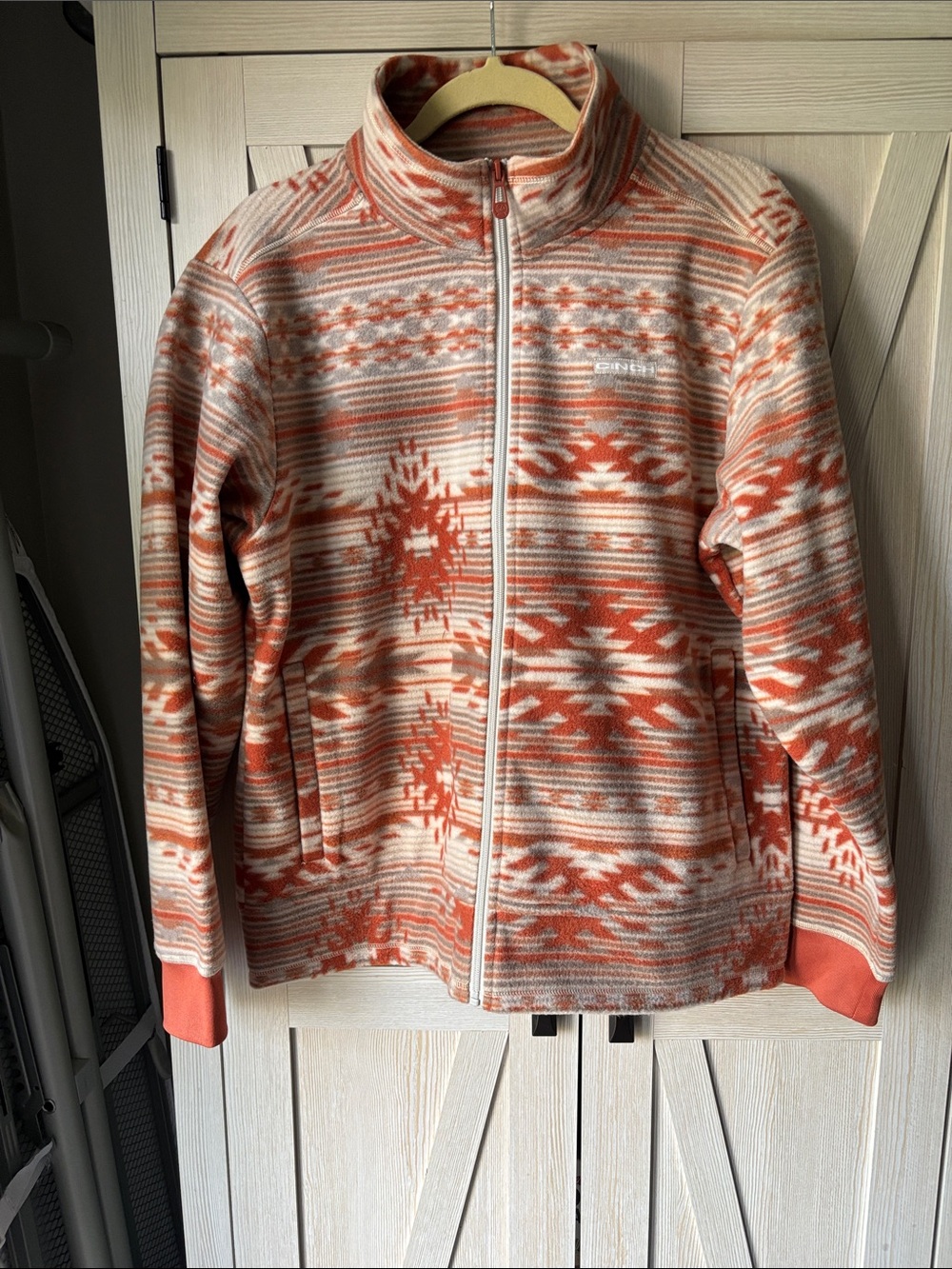 Cinch Orange and Cream Patterned Full-Zip Jacket XL